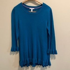 Isaac Mizrahi Live turquoise ruffled hem tunic knit top SzS
